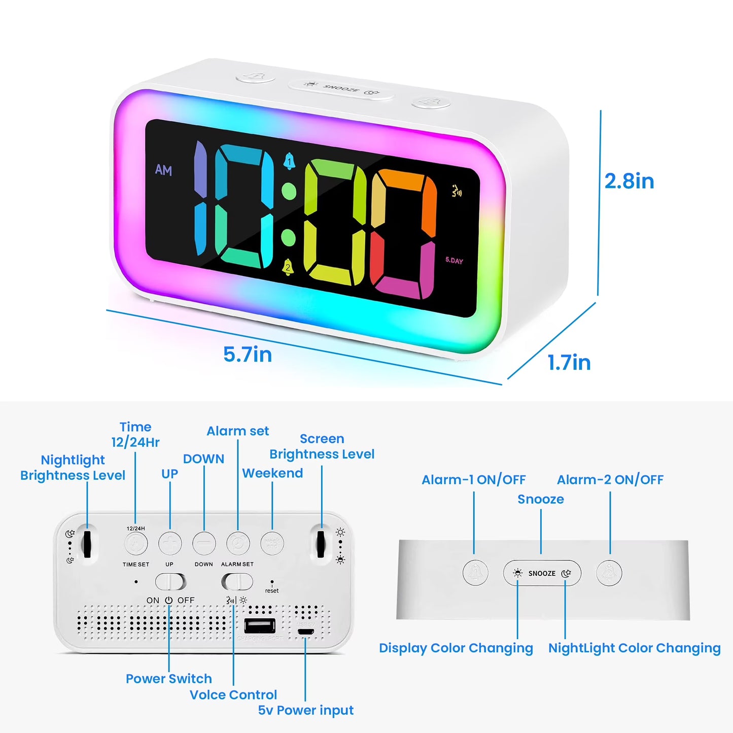 RGB LED Digital Alarm Clock with Color Changing Night Light