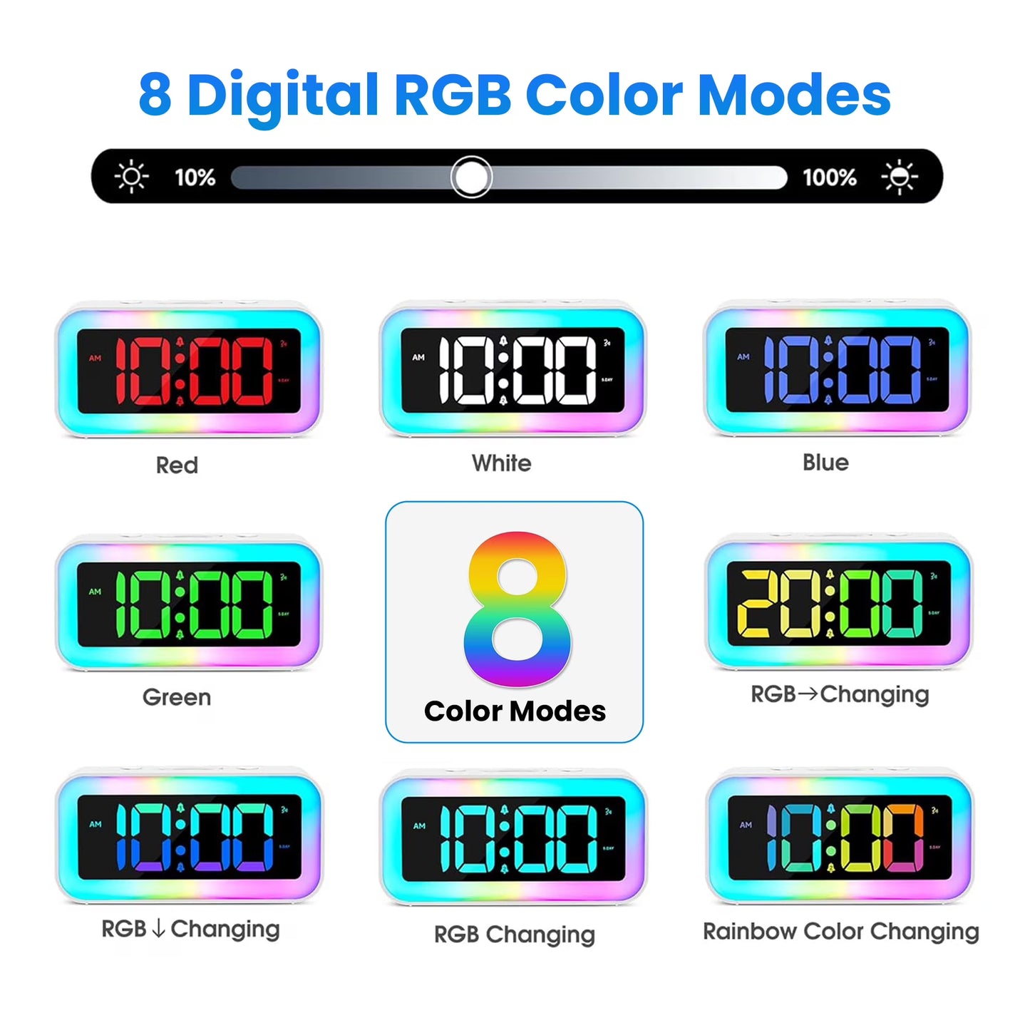 RGB LED Digital Alarm Clock with Color Changing Night Light