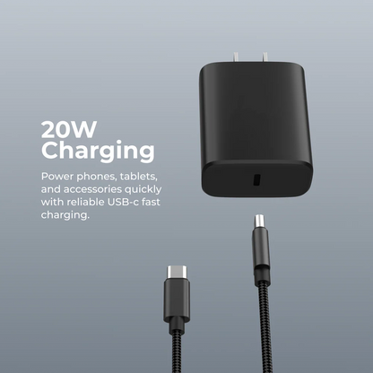 20W USB-C PD Fast Charger with 6ft Braided USB-C Cable Kit