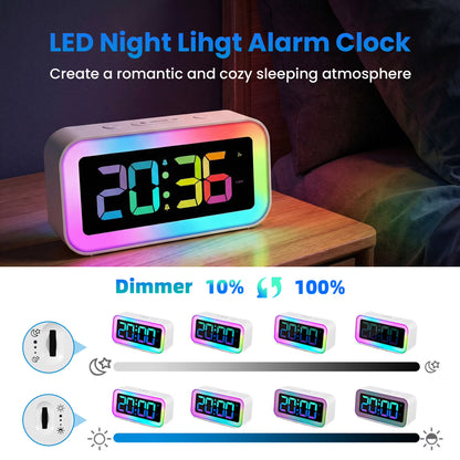 RGB LED Digital Alarm Clock with Color Changing Night Light