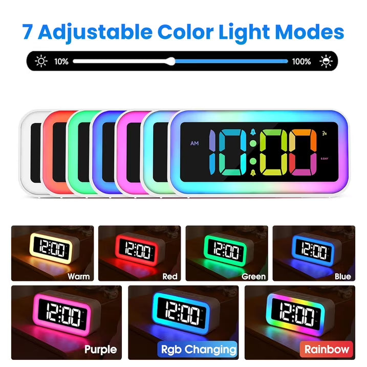 RGB LED Digital Alarm Clock with Color Changing Night Light