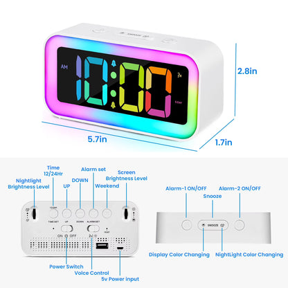 RGB LED Digital Alarm Clock with Color Changing Night Light